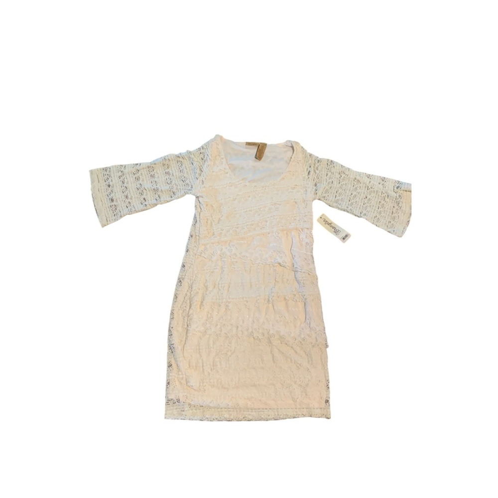 Wrangler Cream Lace Dress Flared 3/4 Sleeves Tiered Lined Boho Western